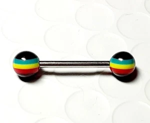 Langhantel Zunge Nippel Ring Acryl/Stahl 14 Stärke 5/8" 6mm Rasta 2er Set - Bild 1 von 3