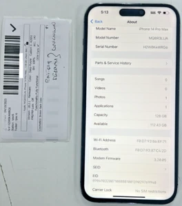 Apple iPhone 14 Pro Max ,128GB , FULLY UNLOCKED ( BACK CRECKED )TW-74 - Picture 1 of 2