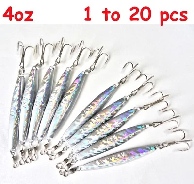 GO2FISH_TACKLE2010 1 to 20 Pieces Diamond Jig 4oz Holographic Saltwater Fishing Lures Select qty