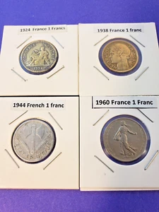 France 4 Coins Set of Different 1 Francs Circulated French Coins 1924-1960 - Picture 1 of 10