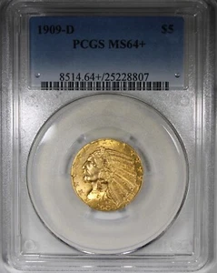 1909-D $5 Gold Indian Half Eagle PCGS MS64+ PLUS Better Date - Picture 1 of 4