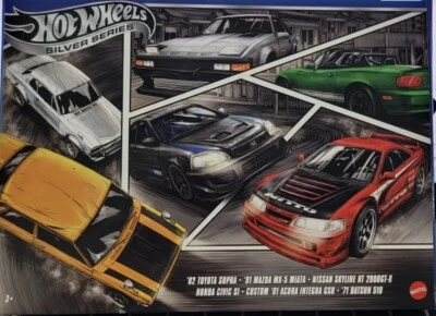 Toyota Supra Honda Civic SI Datsun 510 Hot Wheels 2025 Silver Series JDM 6pk '82 Foto 1 de 4