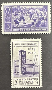 US 1939 Sc# 855 & 857 Lot of 2 MNH OG Baseball &  Printing Press - Picture 1 of 2