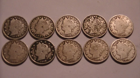 LIBERTY HEAD V NICKEL ANTIQUE UNITED STATES 5 CENTS COINS SET LOT GROUP 10 PIECE Cover