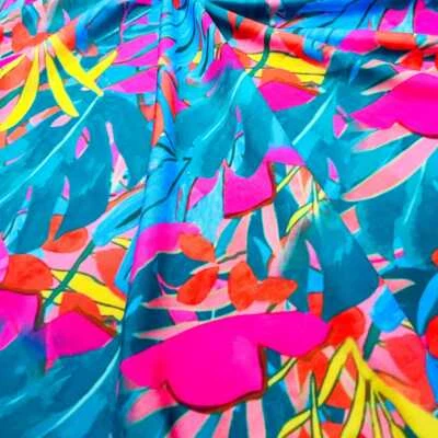 Spandex Fabric Tropical Blue Flowers print Stretch 60"wide by Yard for Swimwear - Image 1 of 4