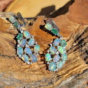 Opal and Emerald Drop Earrrings - Picture 1 of 3