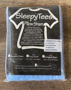 Vtg Domestications SLEEPY TEES European Pillow Sham Sky Fits 27x27” Pillow NEW - Picture 1 of 2