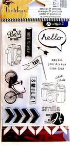 Bike & Camera Greetings Vintologie Clear Acrylic Stamp & Stencil Set SC0641 NEW! - Picture 1 of 5