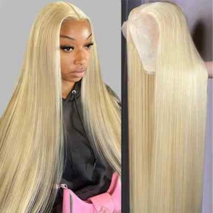 HD Transparent 613 Blonde Straight Lace Front Wig Human Hair Glueless Lace Wigs - Picture 1 of 9