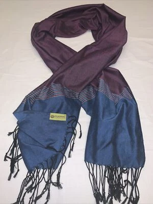 Bufanda Colección Village Works Songkhem 24x68 Borgoña Y Azul Flecos Foto 1 de 4