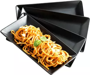 Juego de 4 platos de porcelana para servir platos de sushi rectangulares negros - Imagen 1 de 9