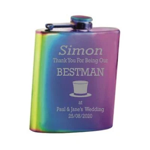Sombrero de copa Bestman personalizado 6 oz arco iris frasco de cadera en una caja de papel HF601 - Imagen 1 de 1