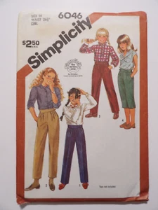 Simplicity 6046 Girls' Set of Fashion Pants in 3 Lengths Size 14 Uncut Pattern - Picture 1 of 3