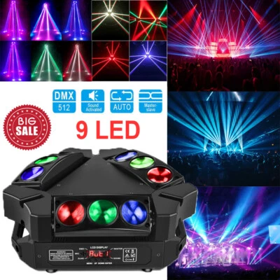 9 LED Beam Stage Lighting RGBW Strobe Moving Head DMX DJ Disco Show Effect Light - Image 1 of 4