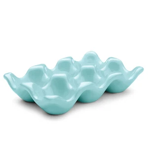 Bandeja de huevos de cerámica contenedor de 6 tazas porta huevos para refrigerador refrigerador (azul) - Imagen 1 de 8