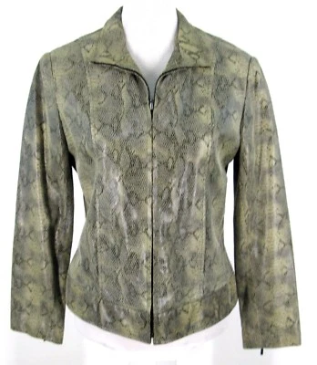 Adler Leather Moto Jacket Sz S Snake Print Zip Front Motorcyle Gray Tan Small  - Image 1 of 4