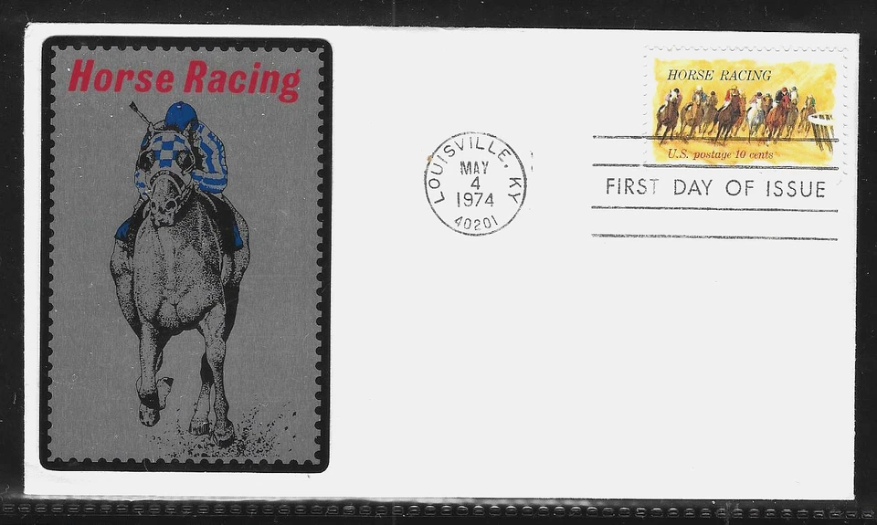 1528 10c Stamp (1974) HORSE RACING & THE KENTUCKY DERBY FDC BY SARZIN METAL !! - Image 1 of 1
