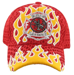 MESH FD FIRE DEPT RESCUE FLAMES CAP HAT F1 RED - Bild 1 von 4