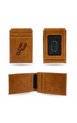 NBA San Antonio Spurs Oficial Marrón Bolsillo Frontal Billetera Clip Dinero Delgado Foto 1 de 4