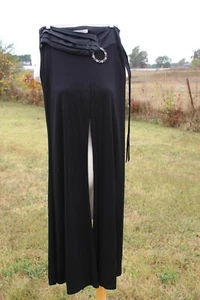 Cache Luxe Wide Leg Black Pants Slacks Womens Sz 6 Rhinestone Buckle - Picture 1 of 5