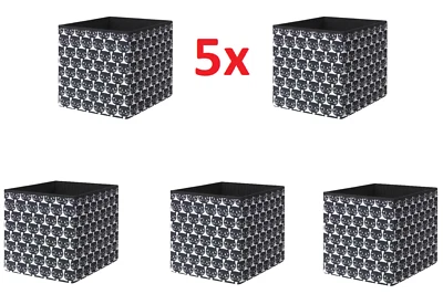 5x NEW IKEA Drona Storage Boxes Shelving Shelf White/Black Patterned 33x38x33cm - Image 1 of 4