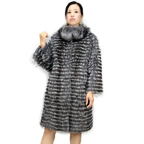 Abrigo de piel plateado real abrigo de piel natural para mujer forro tejido cuello alto Foto 1 de 4