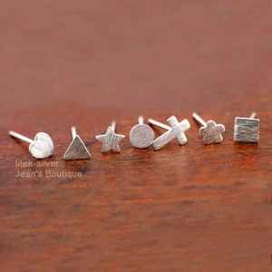 925 Sterling Silver Tiny Triangle Cross Star Heart Square Stud Earrings A1201 - Picture 1 of 11