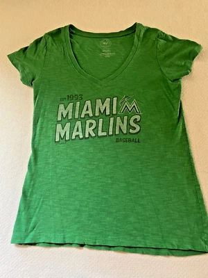 Miami Marlins Forty Seven 47 Brand Women Shirt Green Tissue V Neck M - Image 1 of 4