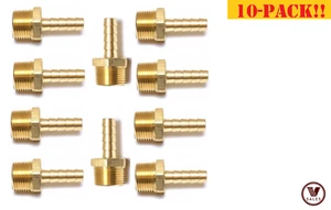 10-PACK! NEW!! 1/4"X3/8" Brass MALE NPT Barb Hose Straight Fitting 125-4C - Picture 1 of 4