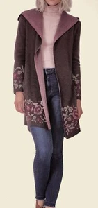 MAXSPORT Hooded Long Open Cardigan Sweater Brown Pink NEW Womens Sz S M L XL - Picture 1 of 10