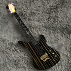 Black 6 Strings Electric Guitar Maple Neck Solid Body FR Bridge Gold Hardware
