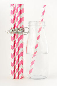 50x pink striped drinking straws wedding birthday party baby shower decoration