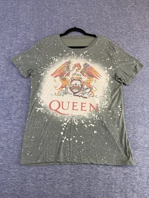 Queen T 恤男式 L Big Logo Crest Olive Green Distressed — 第 1/4 张图片