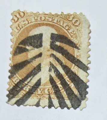 Estampilla usada Franklin naranja Scott 71 1861 30c US Scott Cancel Cat $250 T18775 Foto 1 de 2