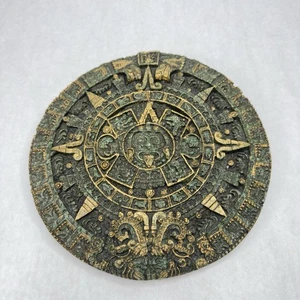 "Calendario maya azteca grande de colección piedra solar resina de malaquita triturada verde 9,5""" - Imagen 1 de 11