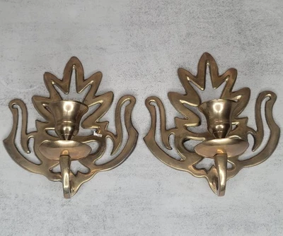 Pair of Vintage Brass Wall Sconce Candle Holders Gold Tone Accent Made In India - Image 1 of 4