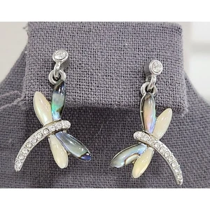 Aretes con piedras de color plata con pedrería forma de libélula 2" - Imagen 1 de 4