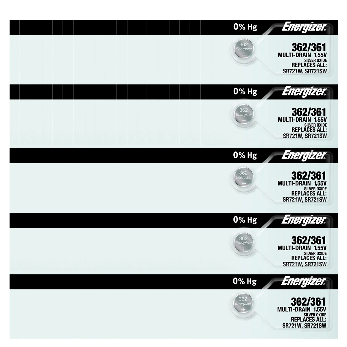 5-Pack SR721SW Silver Oxide Watch Batteries - 362 Type, 1.55V, Free Shipping-732539