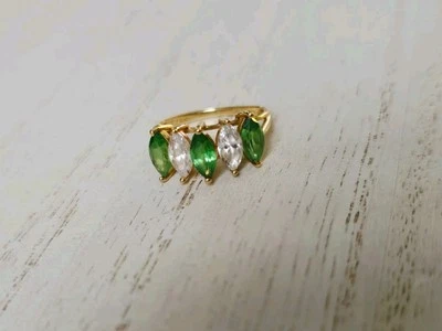 QVC 14k Yellow gold Green Marquise Diamonique DQCZ Anniversary Wedding band Ring - Image 1 of 4