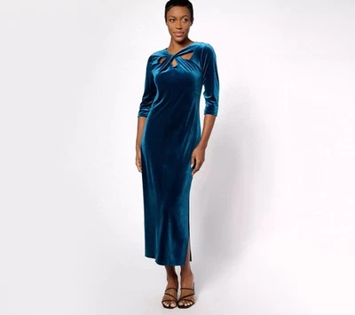 Women with Control Attitudes by Renee Petite Knit Velvet Maxi Dress Peacock S Ne - Image 1 of 2