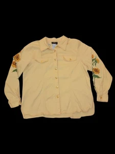 Camisa vaquera artística portátil Bob Mackie para mujer grande bordada girasol occidental - Imagen 1 de 9