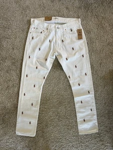 Polo Ralph Lauren Men's Sullivan Slim Fit Allover Pony White Jeans Size 32 NWT - Picture 1 of 10