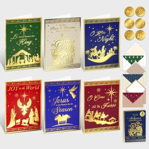 Paquete de 18 tarjetas de Navidad religiosas en relieve de lámina de oro de 5x7 pulgadas con sobres y St - Imagen 1 de 12