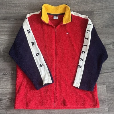 Tommy Hilfiger Chaqueta con Cremallera Polar Bandera Logo Para Hombres XL Rojo Amarillo Azul Spellout Foto 1 de 4