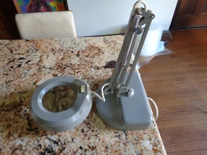 Luxo 22 Watt Grey Magnifier Articulating Lamp Swing Arm With Weighted Base - Picture 1 of 10