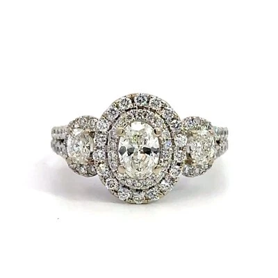 Vera Wang LOVE 14K White Gold 3-Oval Double Halo Engagement Ring Size 5.5_J1108 - Image 1 of 4