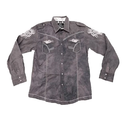 Roar Enough Excuses Black Button Down Embroidered Party Shirt Mens Size XL? - Image 1 of 4