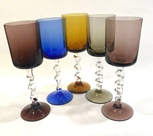 Vintage Blefeld Hand Blown Crystal Cordial Glasses Twisted Stem • Set of 5 - Picture 1 of 5