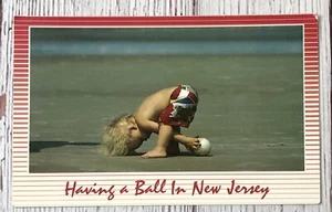 Having A Ball In New Jersey Boy On Beach With Ball Postcard - Picture 1 of 4