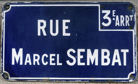 Big old French street sign road plaque Rue Marcel Sembat journalist politician Cover